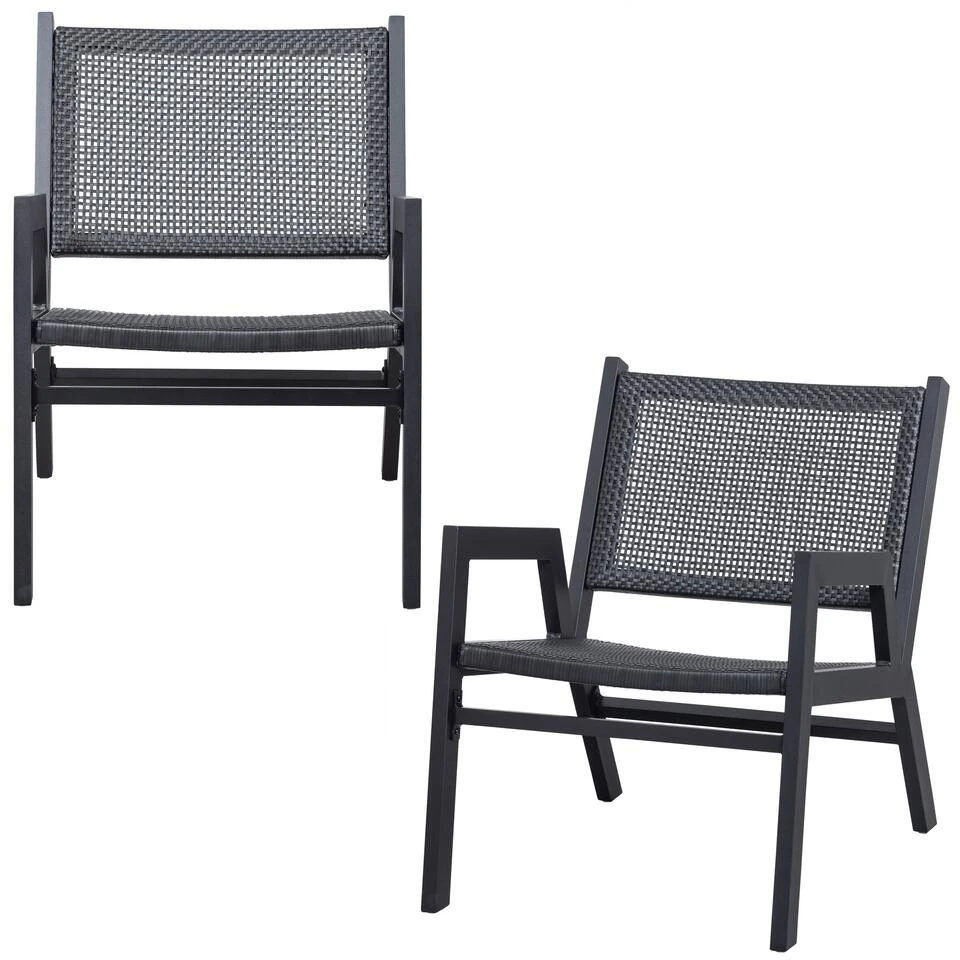 WOOOD Pem Fauteuil Outdoor - Aluminium - Zwart - Set Van 2 3 WOOOD Pem Fauteuil Outdoor - Aluminium - Zwart - Set Van 2