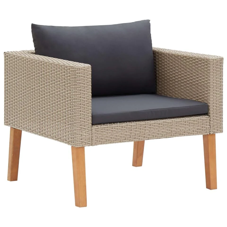 VidaXL Tuinbank Eenzits Met Kussens Poly Rattan Beige 3 VidaXL Tuinbank Eenzits Met Kussens Poly Rattan Beige