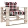 VidaXL Tuinbank Met Rood Geruite Kussens Pallet Grenenhout -Tuinstoelen Winkel 1000056784