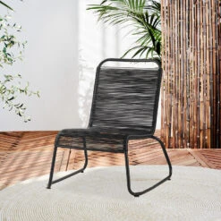 Relax Tuinstoel Met Voetenbank Lia Touw Zwart - 78x70x84 Cm - Touw - Zwart -Tuinstoelen Winkel 1000092400 0101