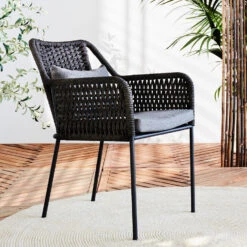 Dining Tuinstoel Met Armleuning Kaya Touw Bruin - 66x55x80 Cm - Touw - Grijs -Tuinstoelen Winkel 1000092410 0101