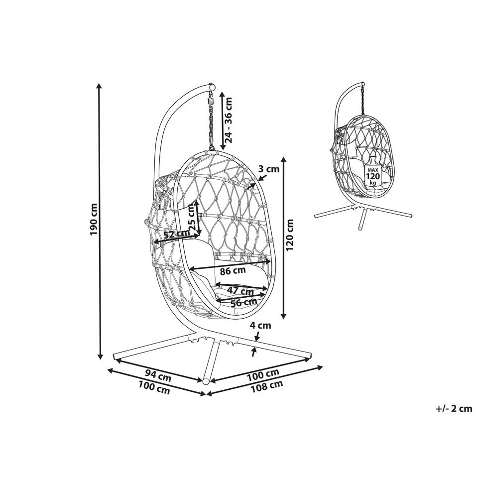 Beliani Hangstoel ADRIA - Beige Polyester 4 Beliani Hangstoel ADRIA - Beige Polyester - Afbeelding 2